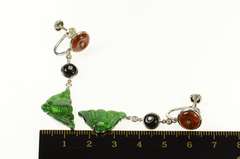 18K White Gold Jadeite Fish Diamond Dangle Screw Back Earrings