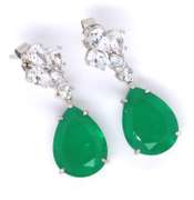 Green and White Cubic Zirconia Dangle Earrings