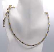 18KT WHITE GOLD SADE NECKLACE SET, DIAMONDS AND SAPPHIRES.