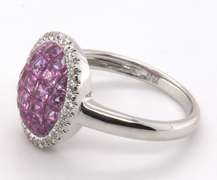 Enchanting 18k Stamped White Gold Pink Sapphire Cluster Ring surrounded by Gorgeous Diamonds