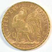 Gem BU 1906 France 20 Francs Gold 'Rooster' coin