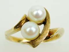 Vintage 10K Double Pearl Ring, Size 6