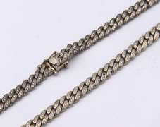 Heavy Sterling Silver Curb Chain Necklace with Cubic Zirconias
