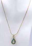 14KT YELLOW GOLD SNAKE CHAIN WITH EMERALD AND DIAMOND P
