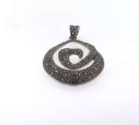 Large Sterling Silver Tear Drop Pendant with Heart Shaped Pattern and Cubic Zirconias