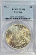 Nearly Gem BU 1921 Morgan Silver Dollar. PCGS MS64