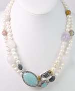 Miraculous Pearl Necklace with Turquoise, Crystalized Mother of Pearls & other Gemstones
