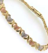 Superb 14kt Tri-Color Gold Heart & X Bracelet