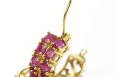 14K Yellow Gold Squared Natural Ruby Filigree Statement Hoop Earrings