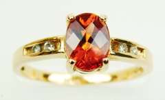 Finest 14K Rose Gold Mandarin Garnet & Diamonds Ring, 8.5