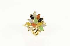 14K Yellow Gold Marquise Multi-Colored Jade Diamond Accent Ring