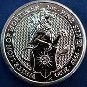 2020 White Lion Of Mortimer 5 Pound Queens Beast 2oz .999 Silver Coin.