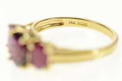 14K Yellow Gold Oval Garnet Natural Ruby Accent Three Stone Ring