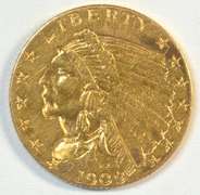 Lovely 1909 US $2.50 Indian Gold Piece. Lustrous.