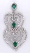 Twin Heart Sterling Silver Pendant with Cubic Zirconias and Three Green Gemstones