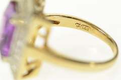 14K Yellow Gold Emerald Cut Syn. Amethyst Art Deco Etched Ring