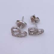 14kt Solid White Gold Diamond Heart Earrings
