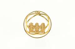 14K Yellow Gold See Speak Hear No Evil Monkey Medallion Charm/Pendant