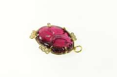 18K Yellow Gold Ornate Carved Pink Tourmaline Statement Pendant
