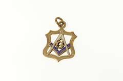 10K Yellow Gold Enamel Masonic Compass Square Victorian Charm/Pendant