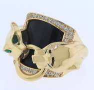 Charming Yellow Gold Panther Black Onyx Ring