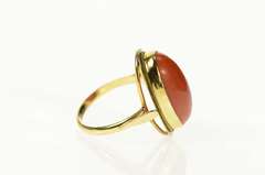 18K Yellow Gold Victorian Red Coral Cabochon Statement Ring