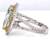 Incredible Oval Aquamarine w Diamond Halo w Split Shank Diamond Ring