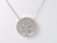 Wonderful Sterling Silver "Tree of Life" Pendant Necklace Set with Sparkling CZ Diamonds on Top of Mother of Pearl
