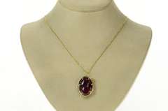 18K Yellow Gold Ornate Carved Pink Tourmaline Statement Pendant