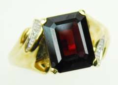 Vintage 10K Ring with Large Garnet & Diamond Accents, 7.25