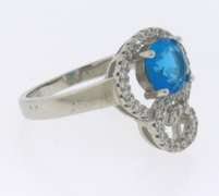 Perfect Sterling Silver Halo Ring with Aqua Blue Gemstone Surrounded by Cubic Zirconias