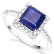 2.30 CT ENHANCED GENUINE SAPPHIRE & CREATED WHITE SAPPHIRE 925 STERLING SILVER COCKTAIL RING