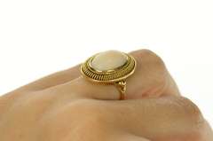 18K Yellow Gold Retro Oval Coral Ornate Cocktail Statement Ring