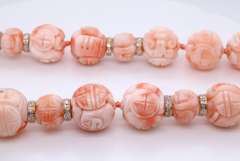 Significant Coral Carved w Diamond Station Necklace