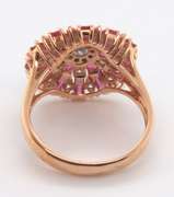 Stunning 18k Stamped Yellow Gold Diamond Halo Ring with Gorgeous Rubies