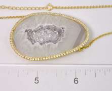 Amazing Open Agate Necklace with CZ Diamond Halo Accents in Gold Plated Sterling Silver