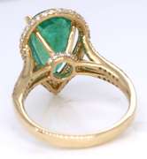 Glowing Yellow Gold Pear Cut Emerald w PAve Halo Ring w Split Shank Diamonds