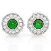 1.20 CT CREATED EMERALD & 1/4 CT LAB CREATED DIAMOND 925 STERLING SILVER EARRINGS SRUD