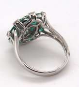 Intricate 18k Stamped White Gold Emerald and Diamond Ring