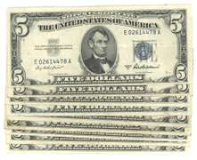 10 Nicer Series of 1953 $5 Blue Seal Silver Certificates
