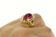 14K Yellow Gold Pink Tourmaline 0.78 Ctw Diamond Statement Ring