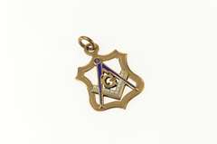 10K Yellow Gold Enamel Masonic Compass Square Victorian Charm/Pendant