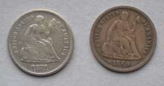 1869 S 1871 S Seated Half Dimes