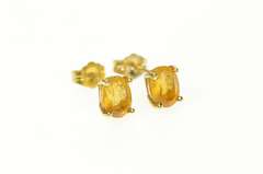 14K Yellow Gold Oval Citrine Solitaire Classic Stud Earrings