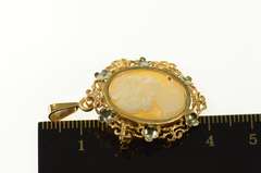 18K Yellow Gold Oval Carved Shell Cameo Ornate Statement Pendant