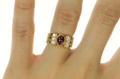 10K Yellow Gold Oval Ruby Diamond Accent Chain Band Ring