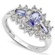 1.00 CT LAB TANZANITE & 1.17 CT LAB CREATED DIAMOND 925 STERLING SILVER RING