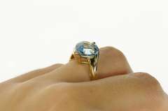 10K Yellow Gold Pear Blue Topaz Ornate Bypass Statement Ring