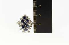 14K Yellow Gold Retro Ornate Sapphire Diamond Petal Halo Ring