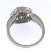 Sterling Silver Halo Ring with Pink Gemstone Surrounded by Cubic Zirconias